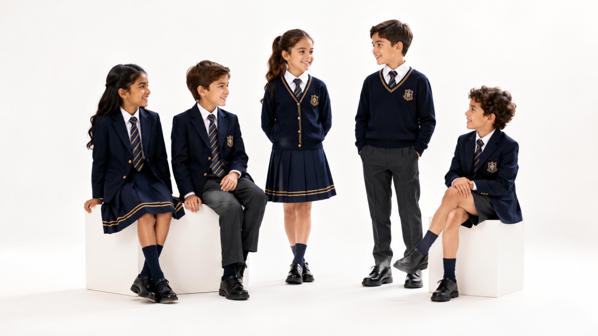 Children in the Nobilitee school uniform collection